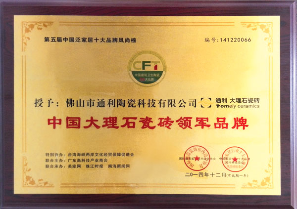 通利实至名归荣膺“大理石瓷砖领军品牌”